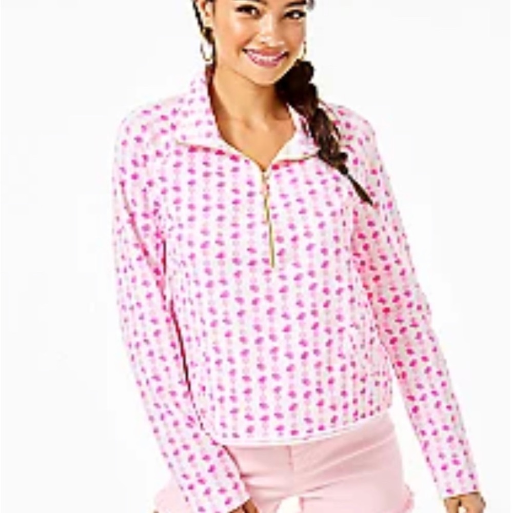 Lilly Pulitzer UPF 50 Ronan Cropped Popover Pink Topaz Fineapple XXS NWT